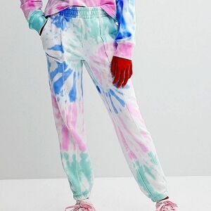 NWT Girls Rainbow Water Color Pull Up Joggers w Pockets